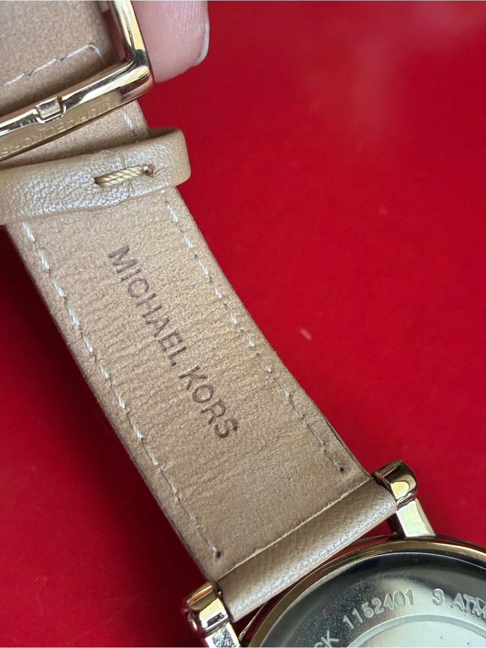 Michael Kors Women's Gold-Tone Crystal Bezel Leather Strap Watch - Taupe - Picture 7 of 10